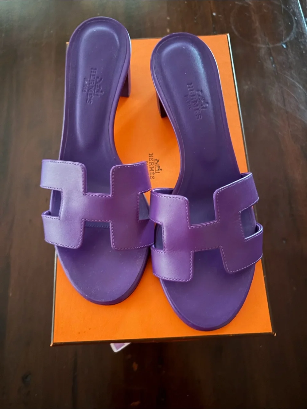New Hermes Purple Leather Slide Sandals size 6.5 - Picture 4 of 5